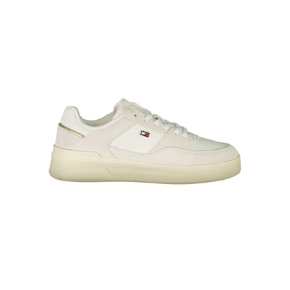 Tommy Hilfiger White Leather Women Sneaker with sporty design and contrasting details, featuring removable footbed for comfort.