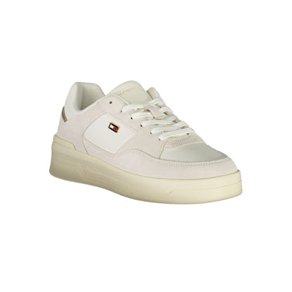 Tommy Hilfiger White Leather Women Sneaker with contrasting details, perfect for street-style fashion and active lifestyles.