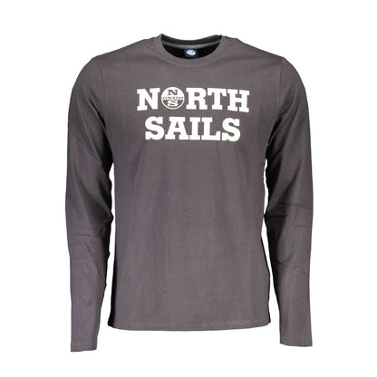 North Sails Brown Cotton Men T-Shirt with long sleeves, crew neck, and logo print. Sustainable fashion piece made in Bangladesh.