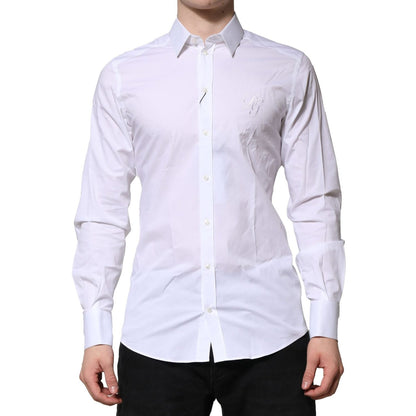 Dolce & Gabbana White Cotton GOLD Long Sleeves Formal Shirt