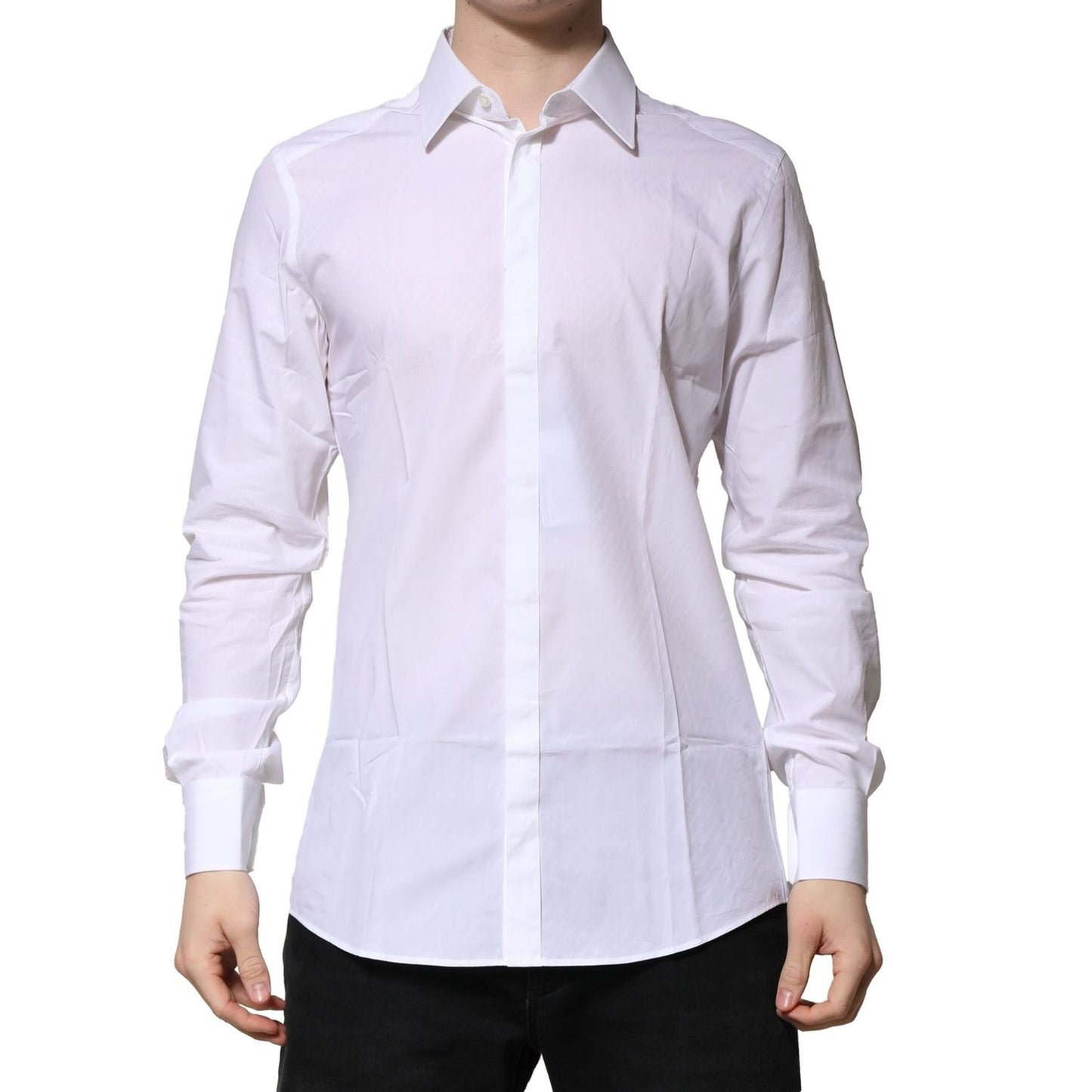 Dolce & Gabbana White Cotton Long Sleeves GOLD Formal Shirt