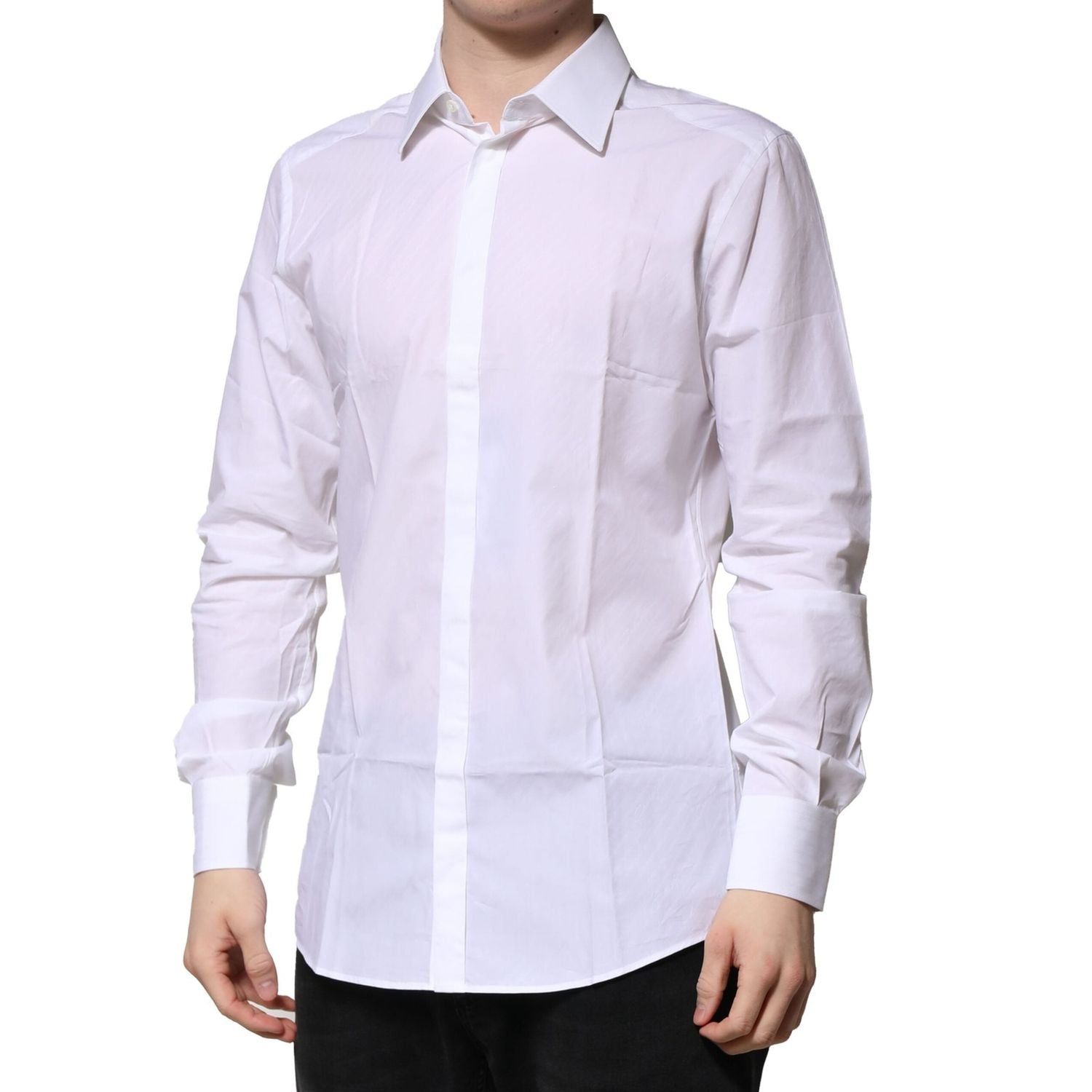Dolce & Gabbana White Cotton Long Sleeves GOLD Formal Shirt