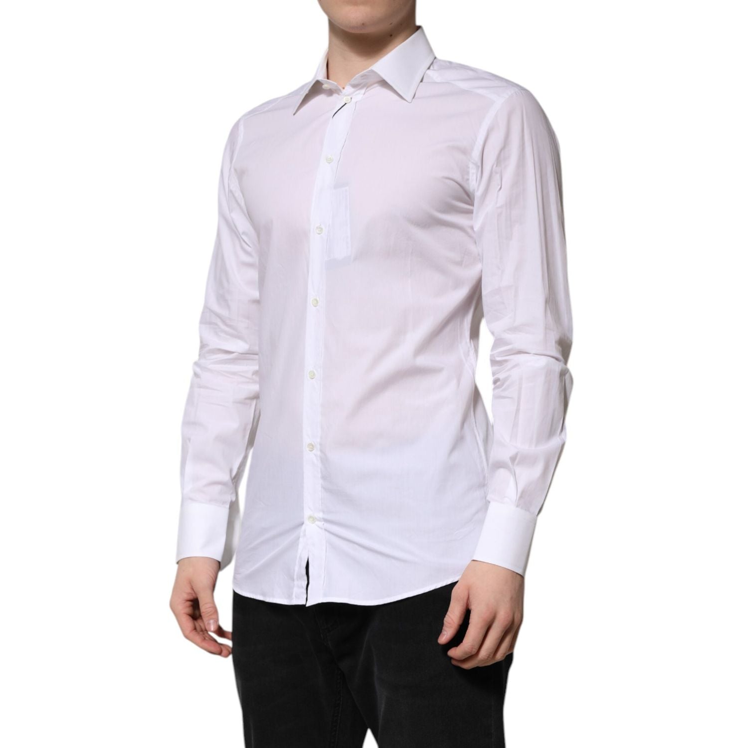 Dolce & Gabbana White GOLD Long Sleeves Dress Men Formal Shirt