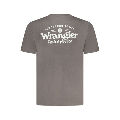 Wrangler Black Cotton T-Shirt with graphic print and logo on short sleeve, crew neck design, showcasing back view.