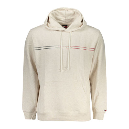 Tommy Hilfiger Beige Cotton Men Sweater with hood and logo, featuring a central pocket, made from 95% regenerative cotton.