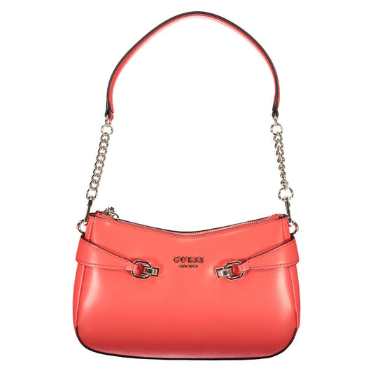 Guess Jeans Red Polyethylene Women Handbag with removable shoulder handle and chic design, featuring external pocket and stylish details.