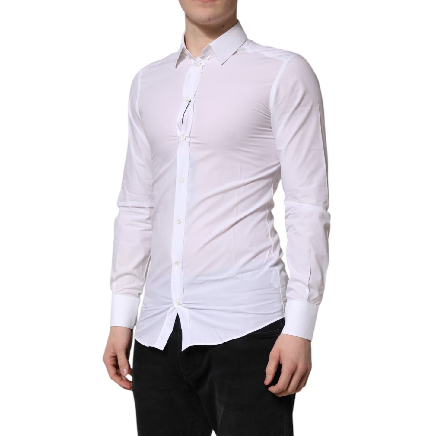Dolce & Gabbana White GOLD Long Sleeves Dress Men Formal Shirt
