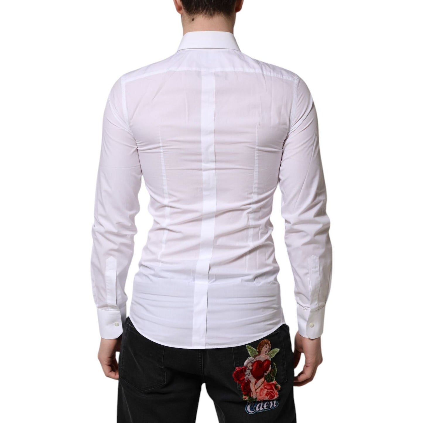 Dolce & Gabbana White GOLD Long Sleeves Dress Men Formal Shirt