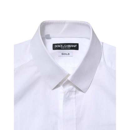 Dolce & Gabbana White GOLD Long Sleeves Dress Men Formal Shirt