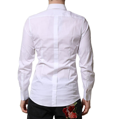 Dolce & Gabbana White GOLD Cotton Long Sleeves Men Formal Shirt
