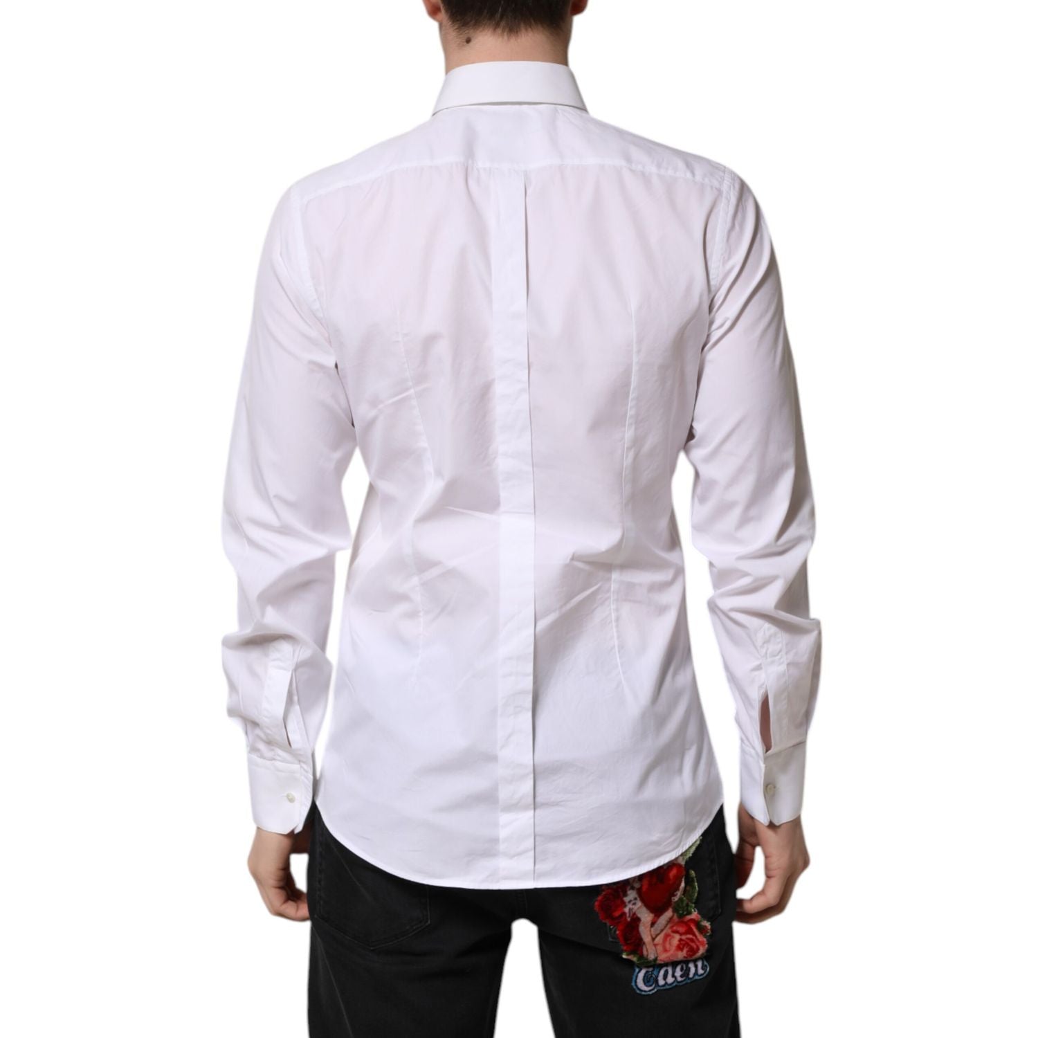 Dolce & Gabbana White GOLD Cotton Bib Dress Formal Shirt