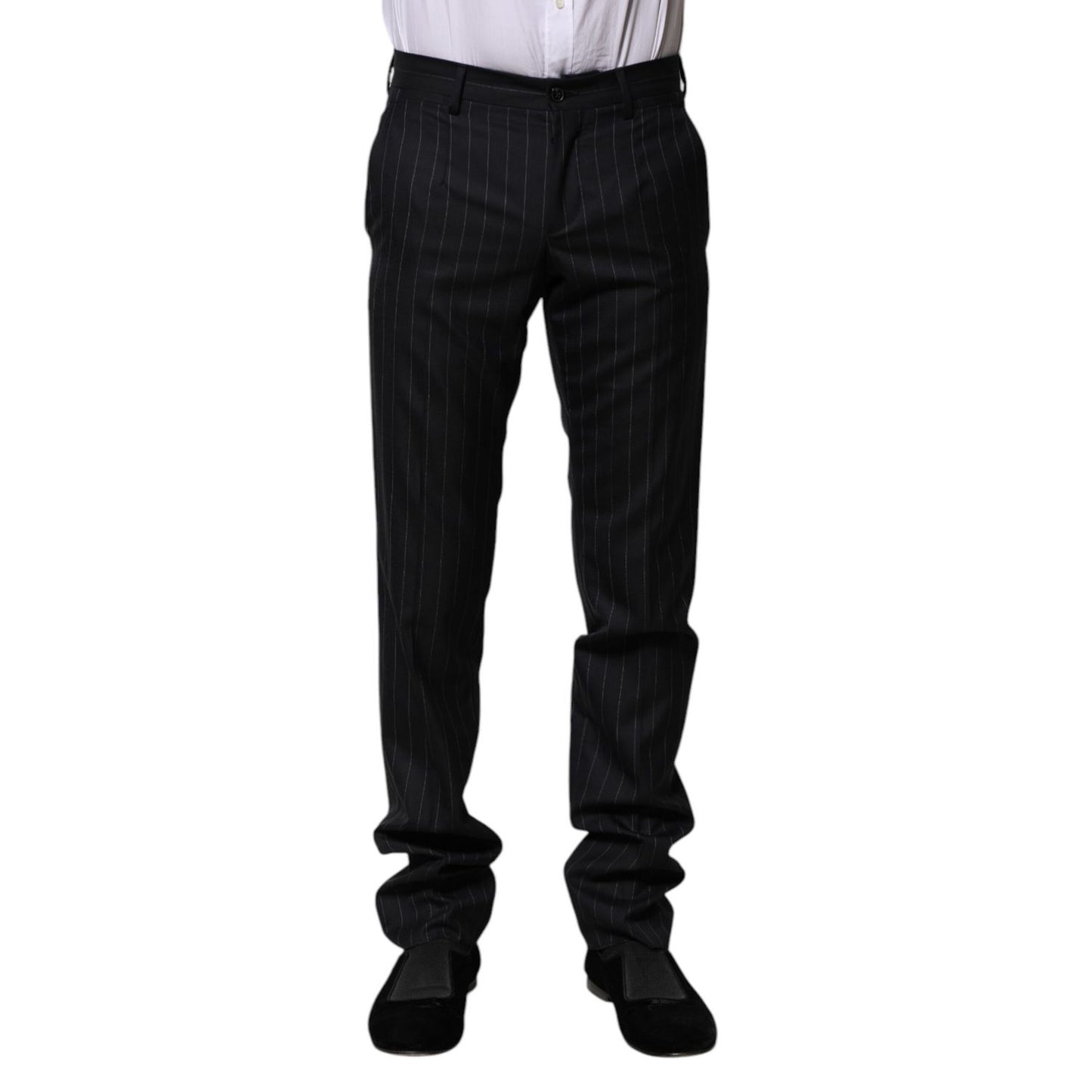 Dolce & Gabbana Black Wool Striped Formal Pants
