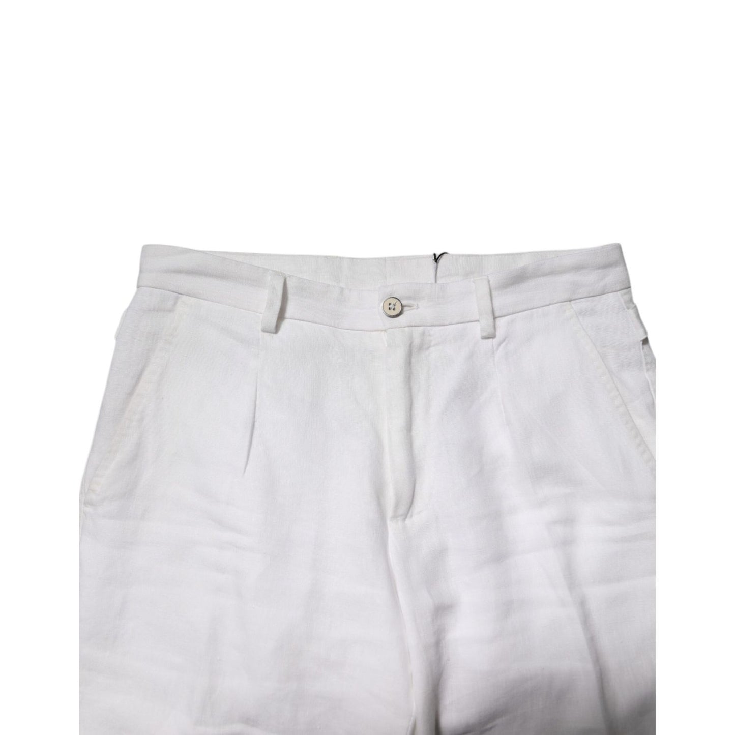 Dolce & Gabbana White Linen Mid Waist Cropped Pants