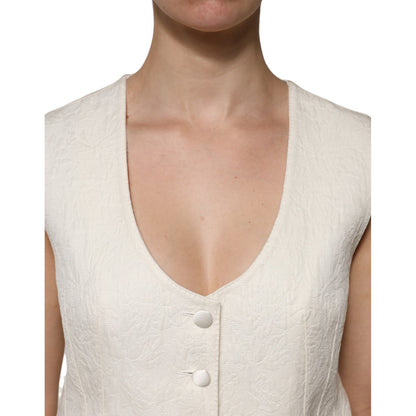 Dolce & Gabbana Ivory Cotton Button Down Sleeveless Vest Top