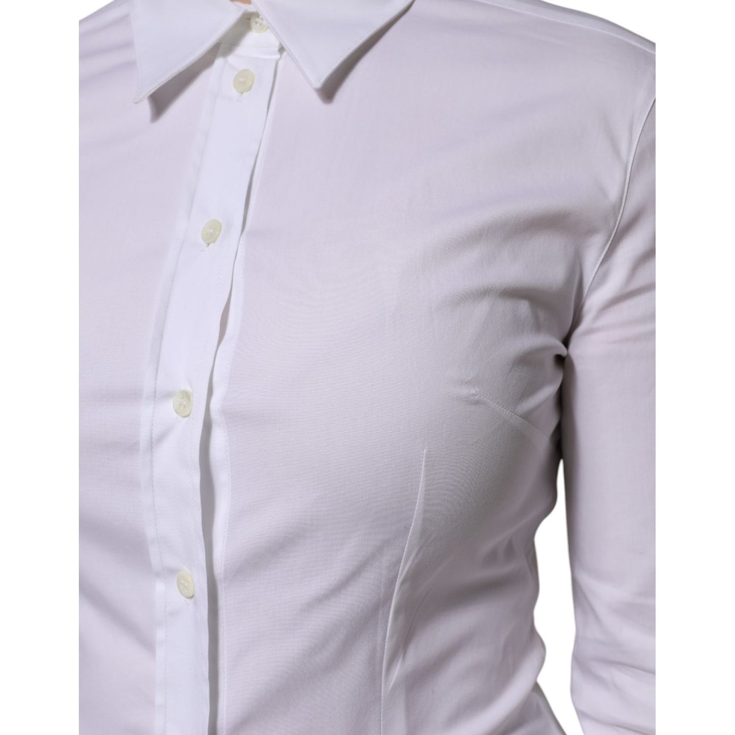 Dolce & Gabbana White Cotton Collared Long Sleeves Blouse Top