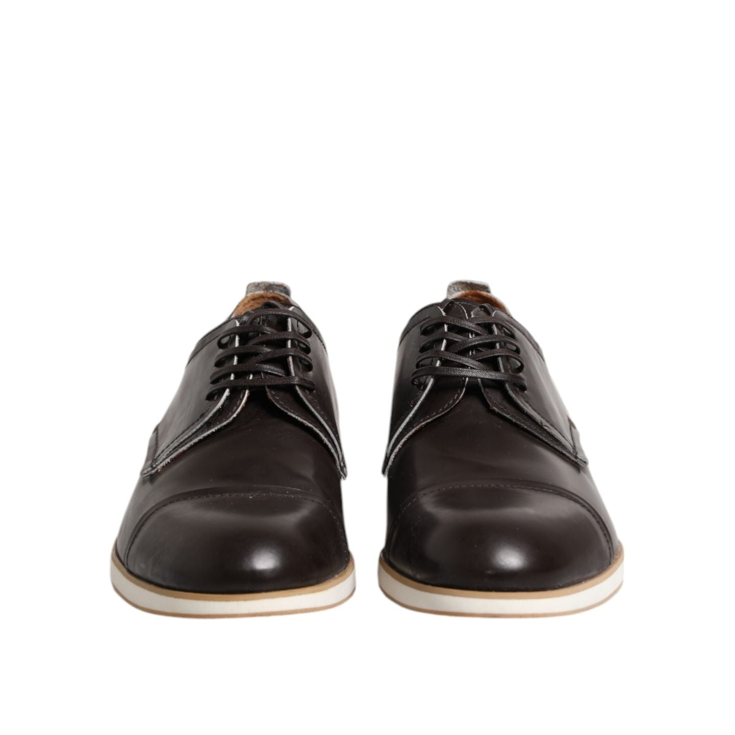 Pollini Dark Brown Leather Derby Lace Up Dress Formal Shoes