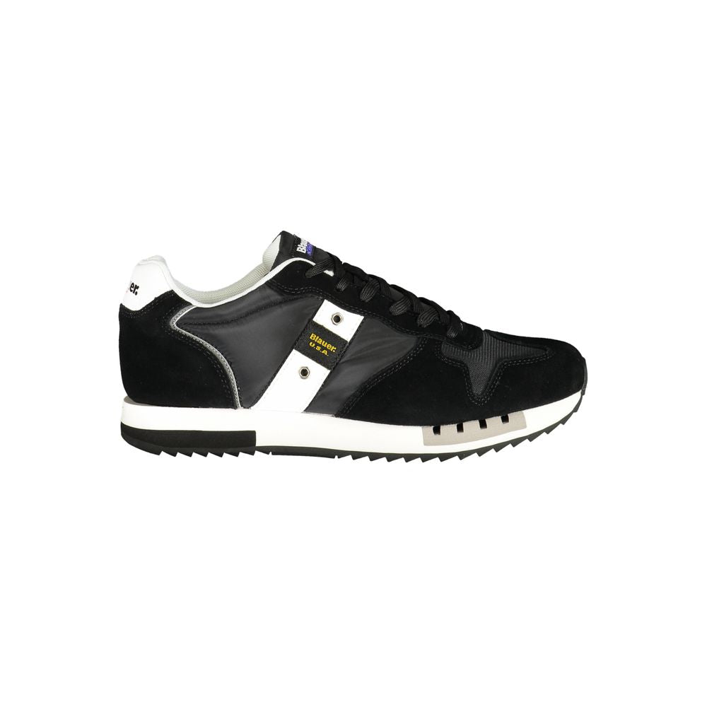 Blauer Black Polyester Men Sneaker with sleek design and contrast detailing, featuring a removable footbed and iconic Blauer logo.