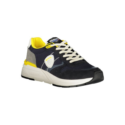 Blauer Blue Polyester Men Sneaker with yellow accents, stylish sports shoe showcasing quality and fashion-forward design.