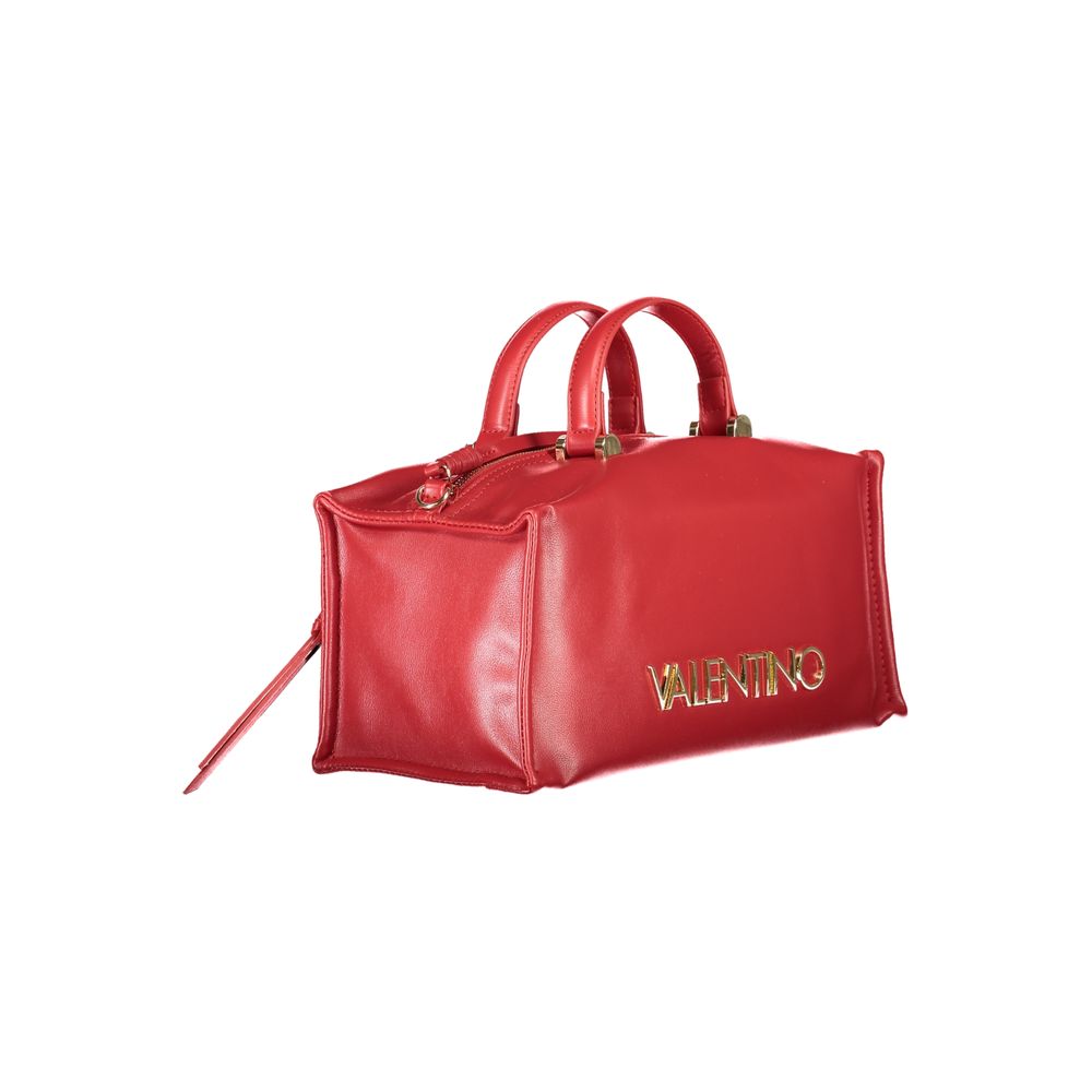 Mario Valentino Red Polyethylene Women Handbag with gold logo, featuring two handles and an adjustable shoulder strap.