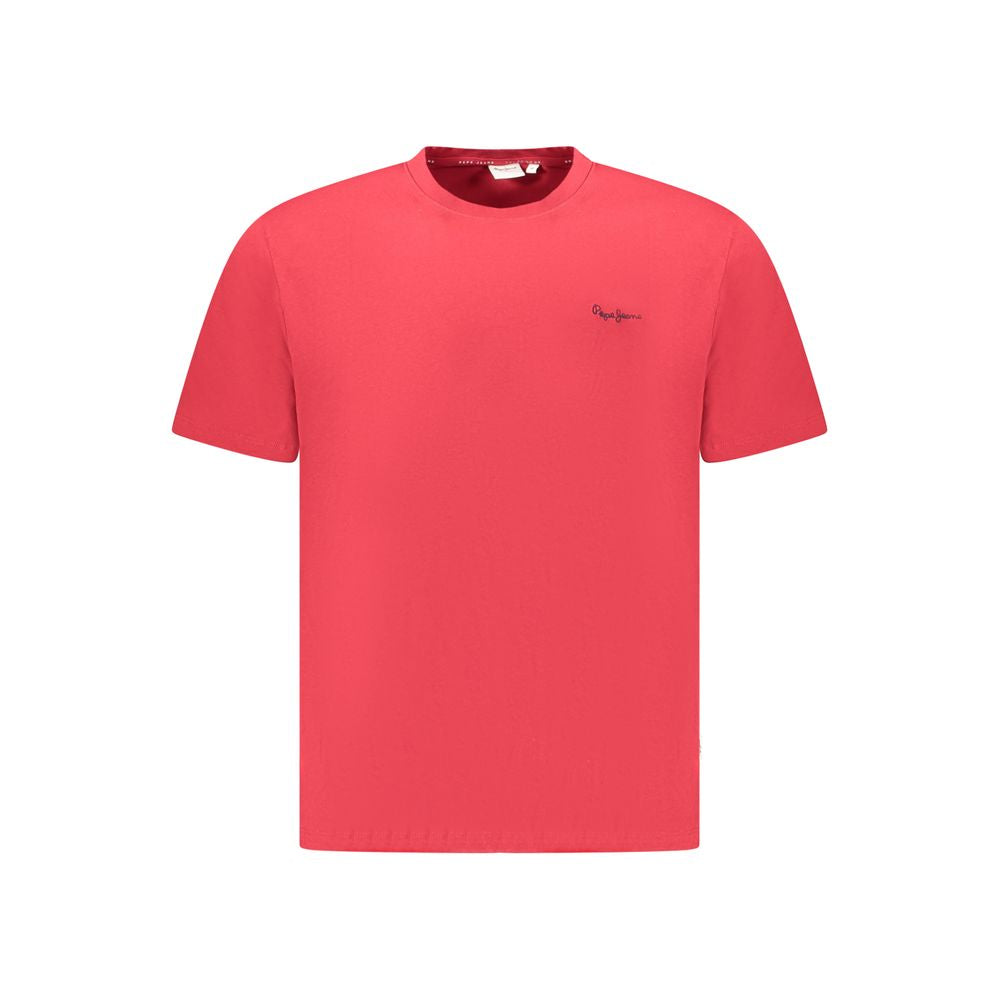 Pepe Jeans Red Cotton Men T-Shirt with embroidered logo, sustainable fabric, crew neck design