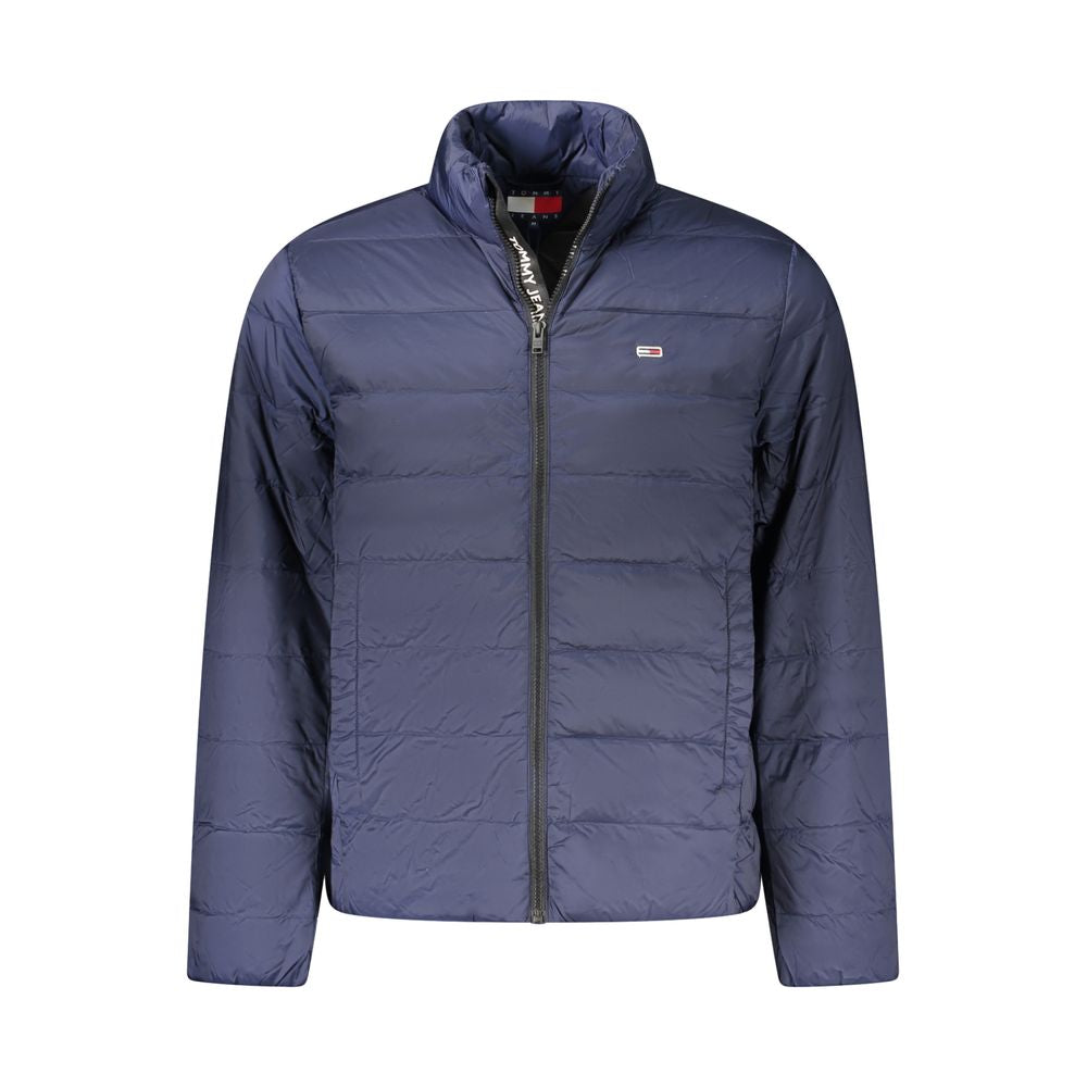Tommy Hilfiger Blue Polyamide Men Jacket with logo and zip closure, eco-friendly and stylish for the modern trendsetter.