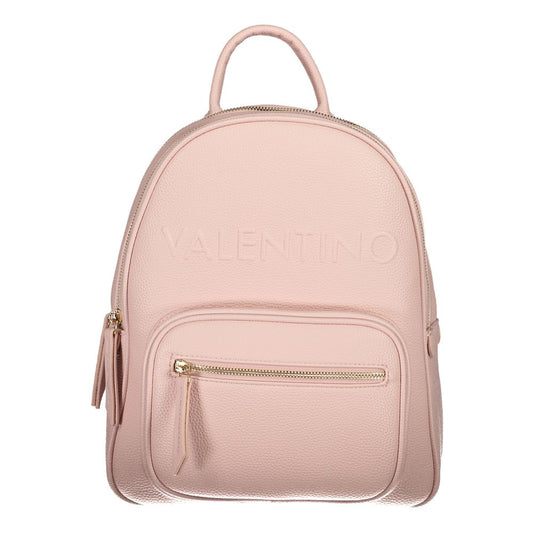 Mario Valentino Pink Polyethylene Handbag with zip closure, external pocket, and logo; features adjustable straps and recycled materials.