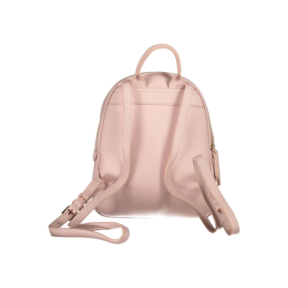 Mario Valentino Pink Polyethylene Handbag with adjustable straps and external pocket, featuring a recycled material design.