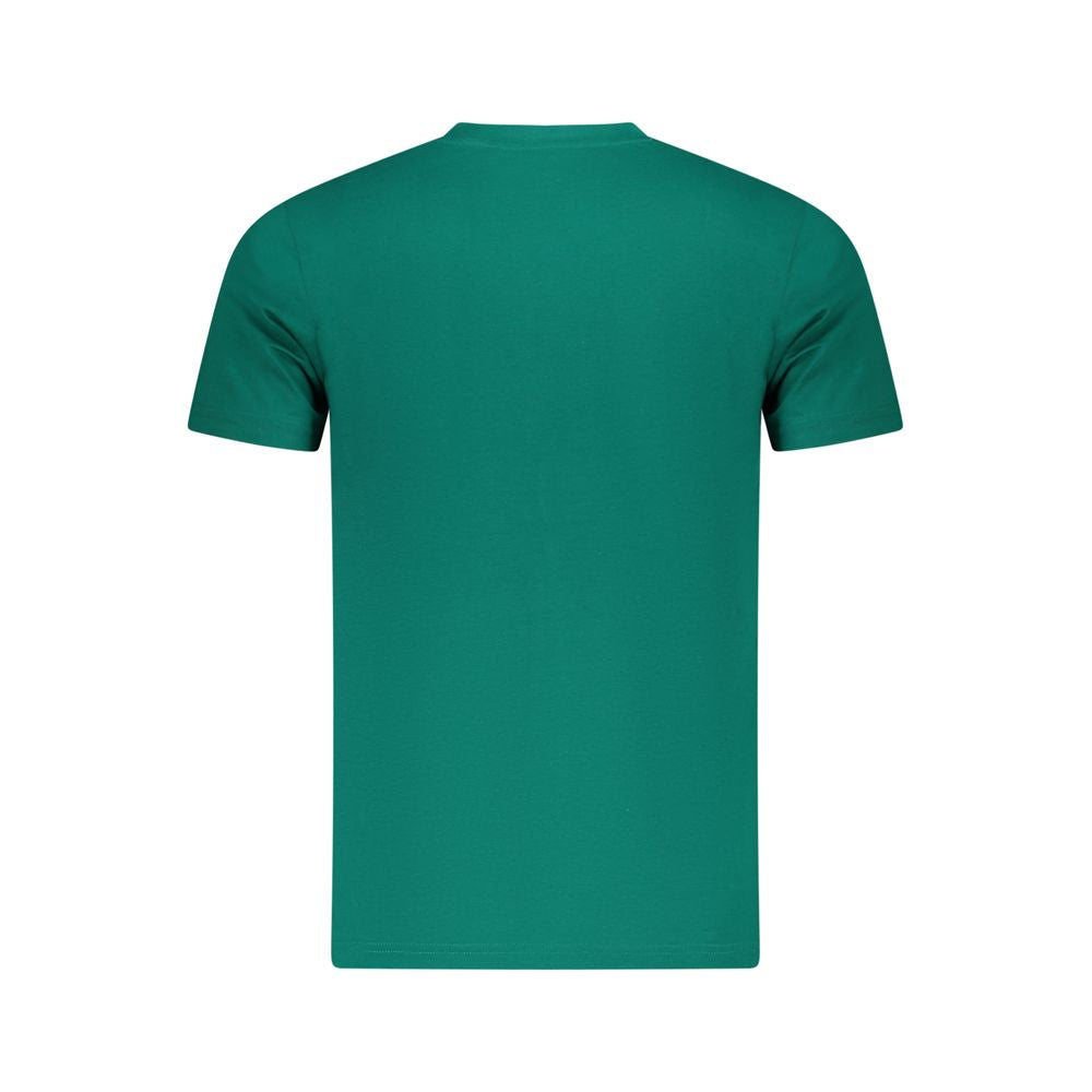 Back view of Cavalli Class Green Cotton Men T-Shirt showcasing bold green color and quality cotton fabric.