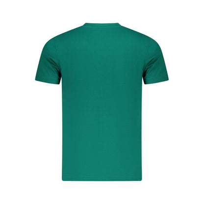 Back view of Cavalli Class Green Cotton Men T-Shirt showcasing bold green color and quality cotton fabric.