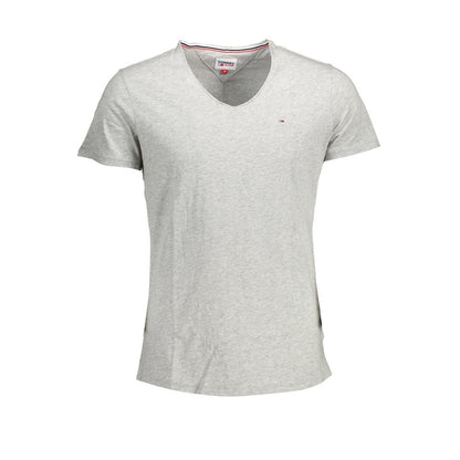 Tommy Hilfiger Brown Cotton Men T-Shirt with V-neck and embroidered logo, made from pure organic cotton for comfort and style.