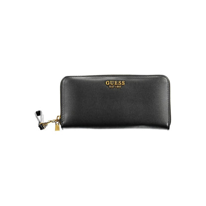 Guess Jeans Black Polyethylene Women Wallet with zip closure and elegant design.