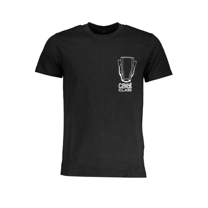 Cavalli Class Black Cotton T-Shirt with short sleeves, crew neck, and printed logo design.