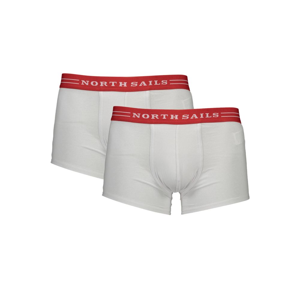 North Sails White Cotton Men Boxer with contrast waistband, two-pack, showcasing comfort and style for everyday wear.