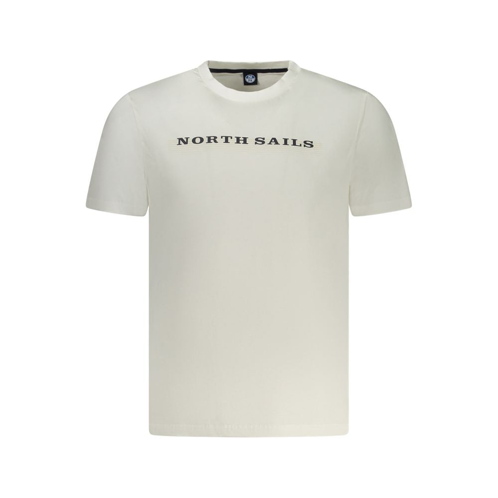North Sails White Cotton Men T-Shirt with logo, crew neck, breathable cotton, perfect for casual wear.