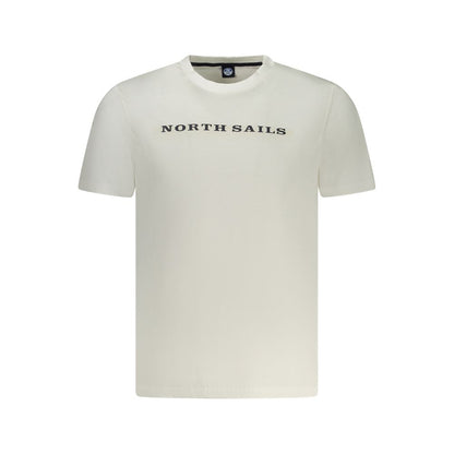 North Sails White Cotton Men T-Shirt with logo, crew neck, breathable cotton, perfect for casual wear.