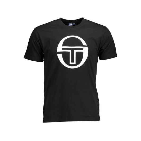 Sergio Tacchini Black Cotton Men T-Shirt with bold logo and stylish design, perfect for casual elegance and contemporary flair.
