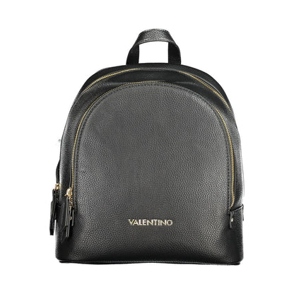 Mario Valentino Black Polyethylene Backpack with logo, adjustable shoulder straps, 1 external pocket, and convenient zip closure.
