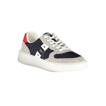 Blauer Blue Leather Men Sneaker with white sole and contrasting color details, featuring iconic Blauer logo, side view.