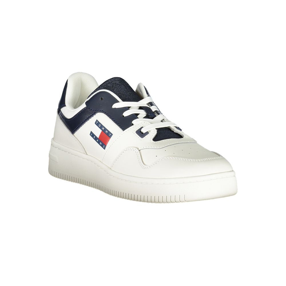 Tommy Hilfiger Blue Leather Men Sneaker with logo, featuring stylish blue hues and removable insole for customized comfort.