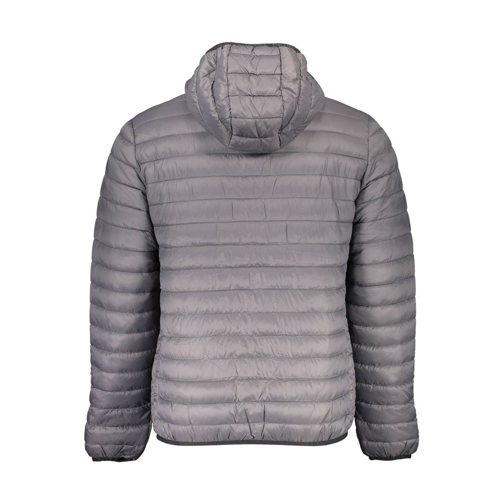Back view of North Sails Gray Polyamide Men Jacket with hood, quilted design, and sleek finish.