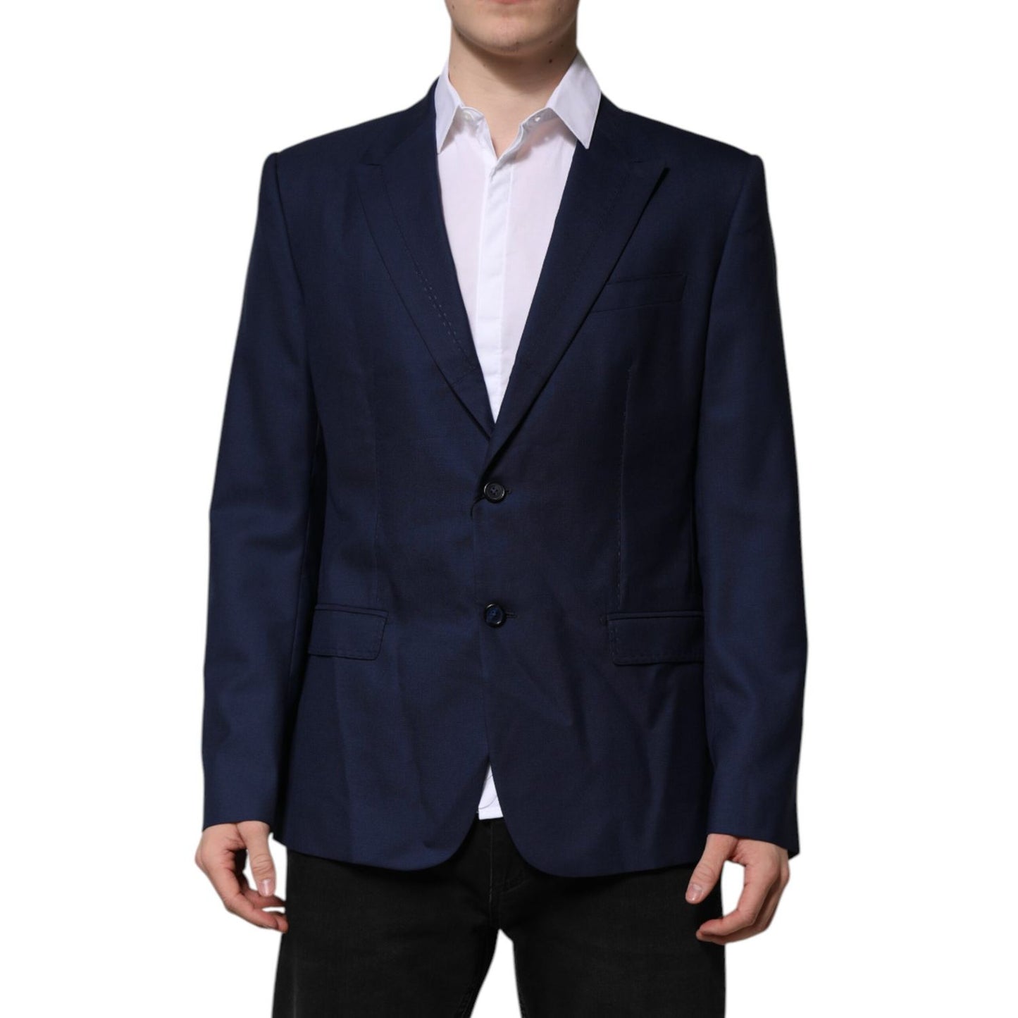 Dolce & Gabbana Blue Wool Single Breasted Suit Coat Blazer