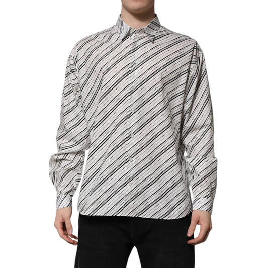 Dolce & Gabbana White Striped Long Sleeves Men Formal Shirt