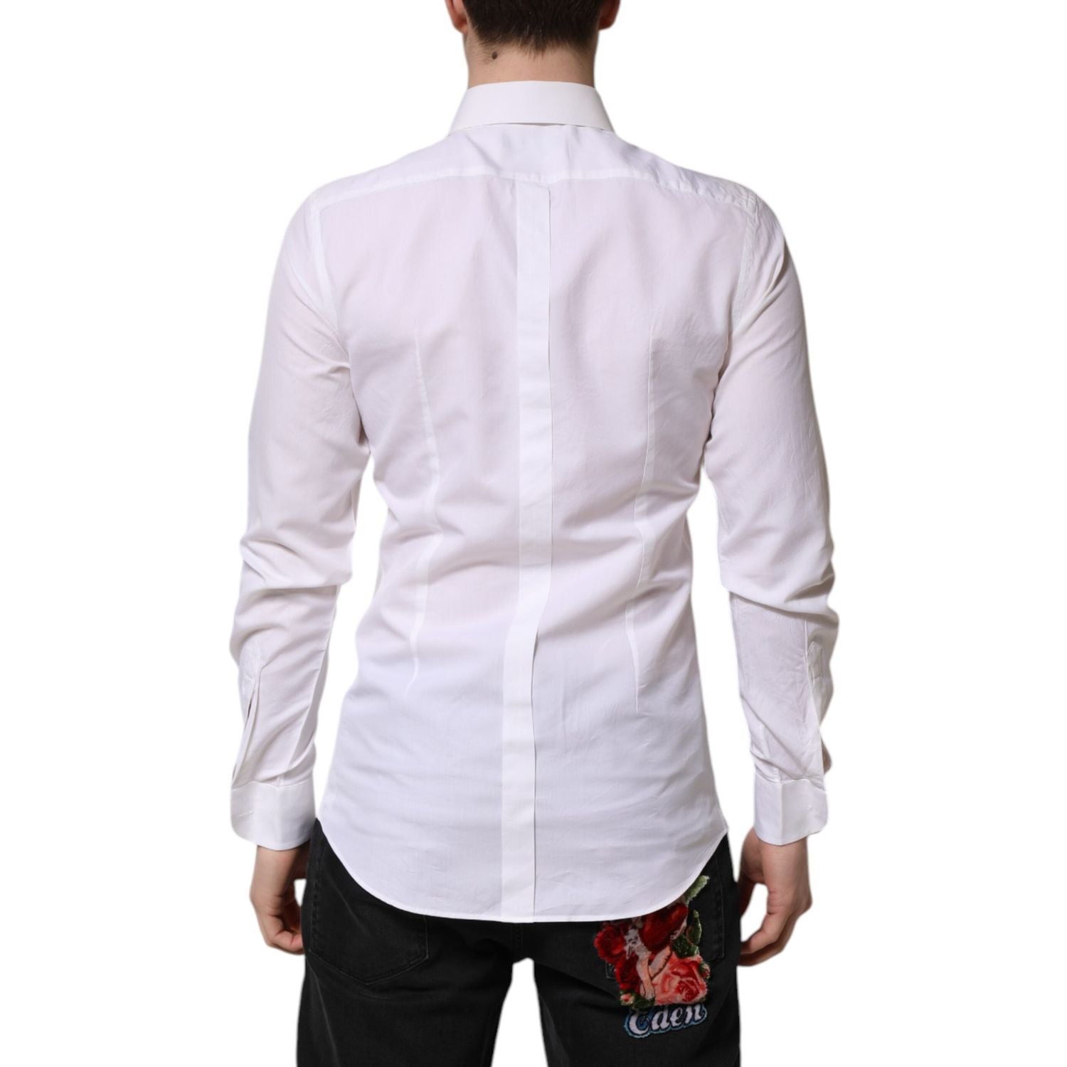 Dolce & Gabbana White Cotton GOLD Long Sleeves Dress Shirt