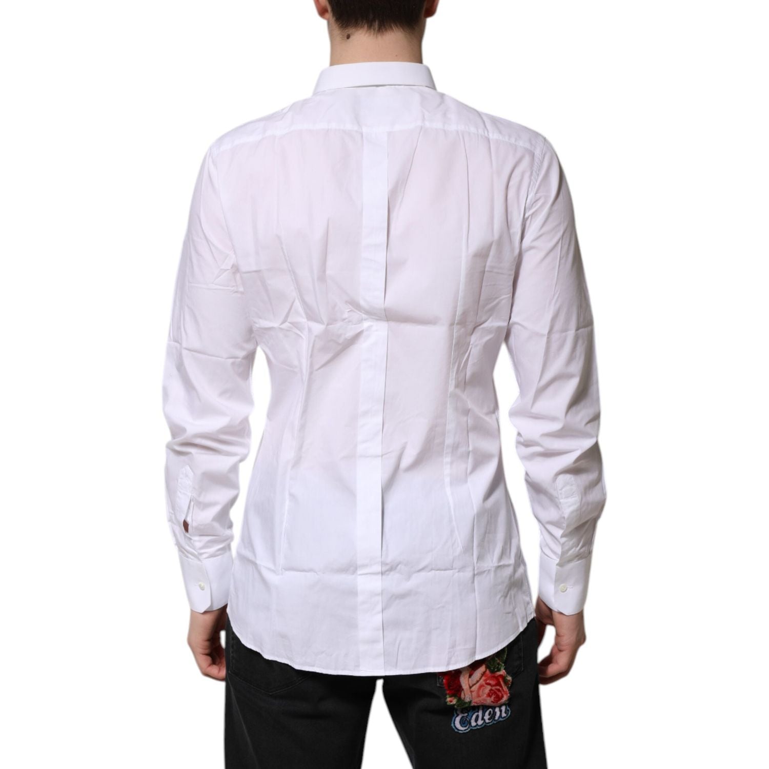 Dolce & Gabbana White Cotton GOLD Long Sleeves Dress Shirt