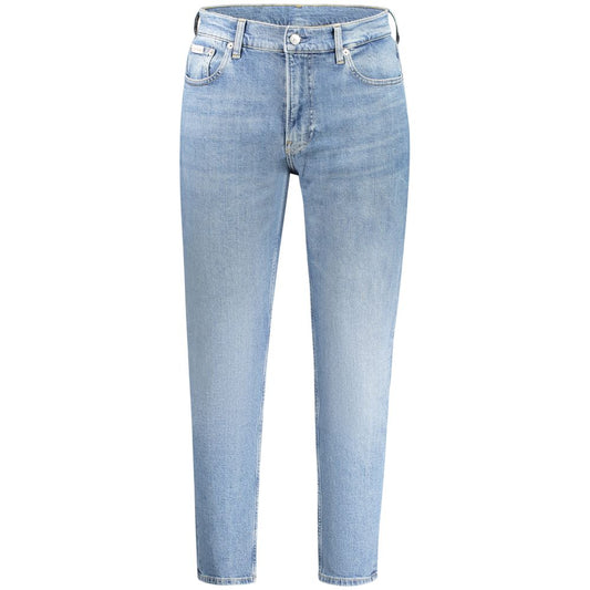 Calvin Klein Blue Cotton Men Jeans with trendy washed effect and sustainable fabric design front view.