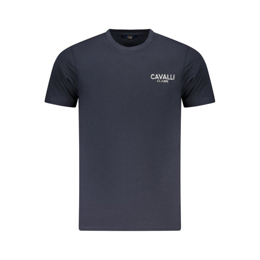 Cavalli Class Blue Cotton Men T-Shirt with logo, short sleeve design, perfect for stylish trends and breathable comfort.