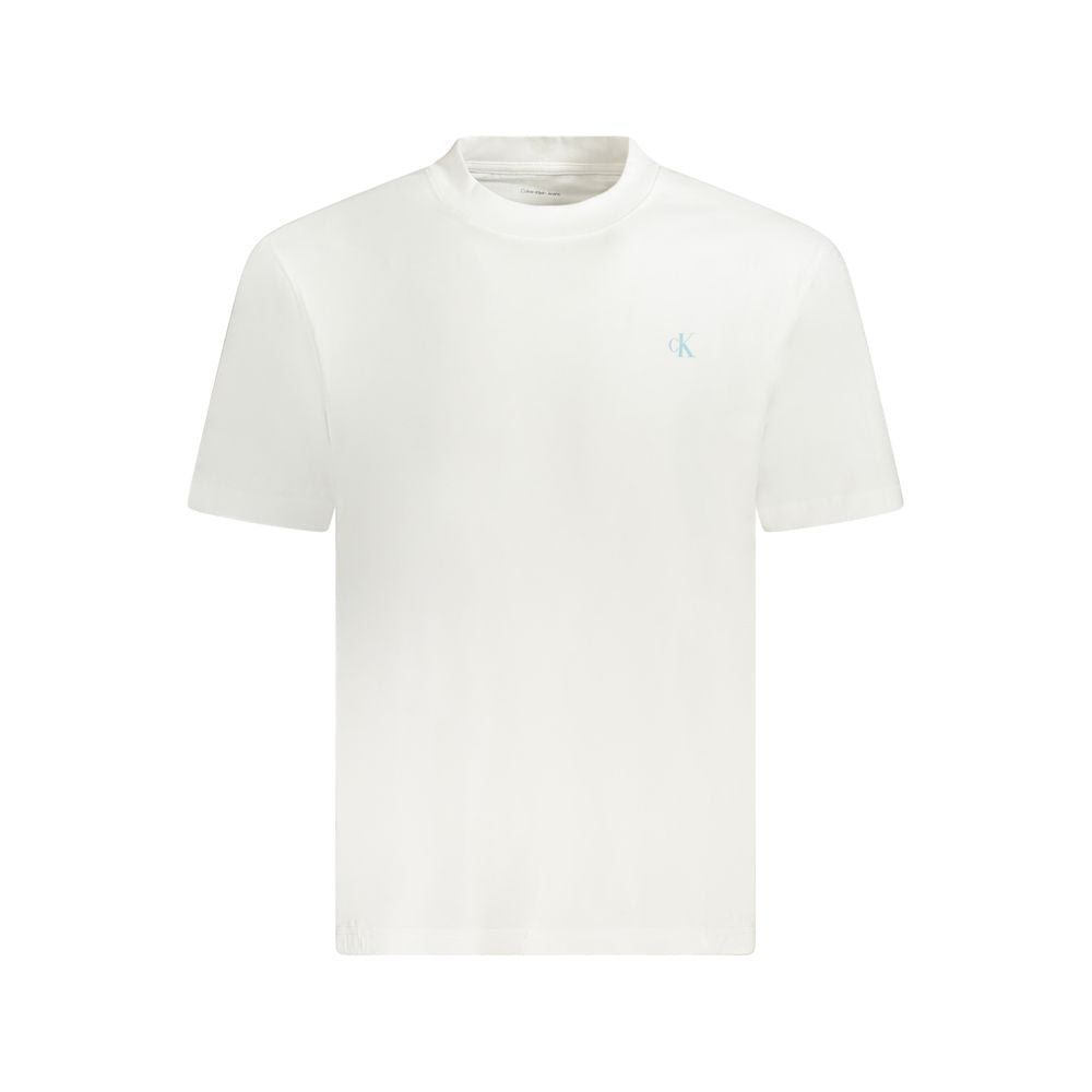 Calvin Klein White Cotton T-Shirt, short sleeve crew neck with logo print, made from 95% regenerative cotton, ideal for casual wear.