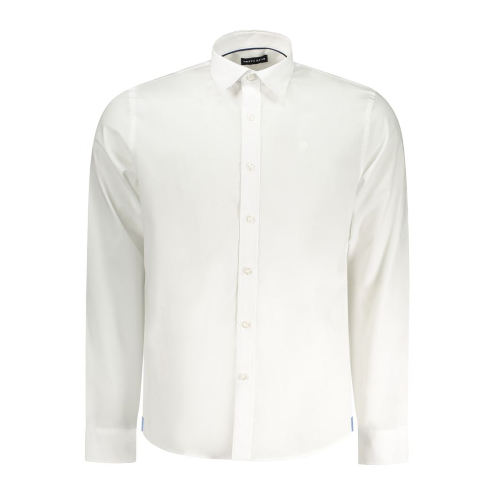North Sails White Cotton Men Shirt with Italian collar and 1-button cuffs, featuring subtle embroidery for a sophisticated look.