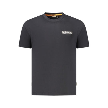 Napapijri Black Cotton Men T-Shirt with bold print and logo, 100% organic cotton, relaxed fit, stylish casualwear for trendsetters.