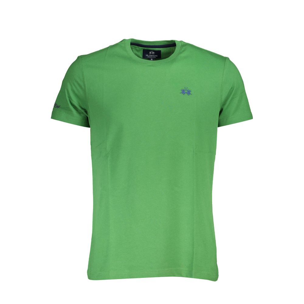 La Martina Green Cotton Men T-Shirt with embroidery and crew neck.